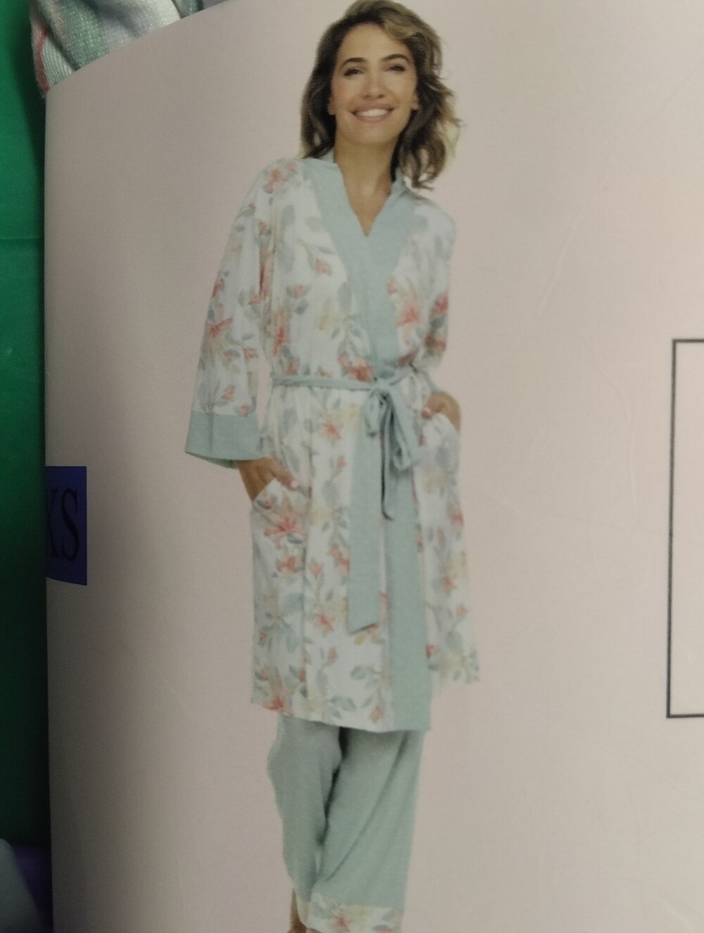 Flora Nikrooz Women's 3-Piece Sleep Set - Robe, Tank & Pants Green & Pink XS NWT